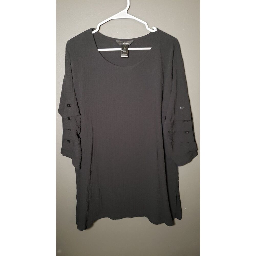 Ali Miles Lagenlook Women's Size Medium Black Seersucker Blouse Boho Chic